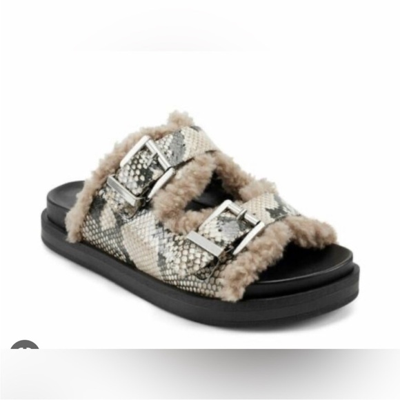 Aerosoles Olivia Faux Shearling Snake Buckle Slide Sandals